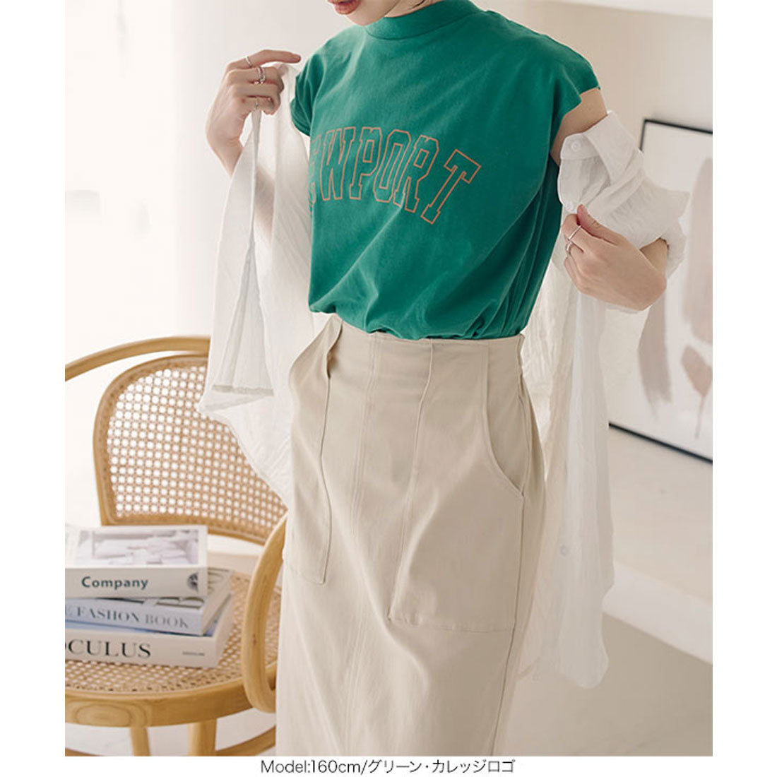 KOBE LETTUCE [100% cotton] Logo printed French mock neck T-shirt [College logo] [C6572]