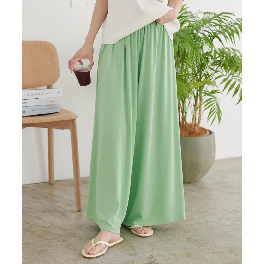 コウベレタス KOBE LETTUCE S～LL対応 カットソーガウチョパンツ【S/LLロング】【選べる2丈 】 [M2879] （ライトグリーン） ライトグリーン