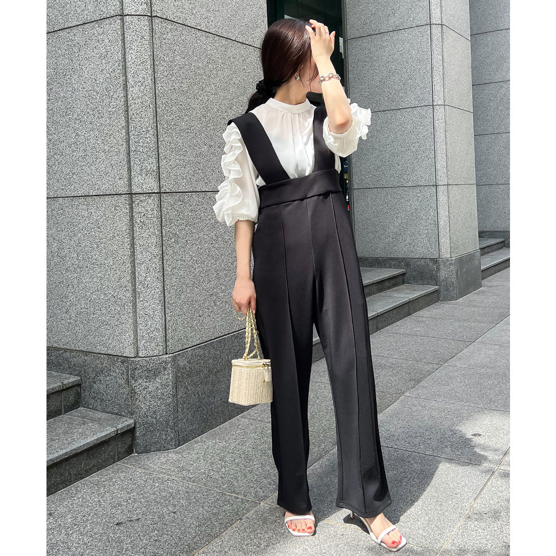 KOBE LETTUCE [Petit Lettuce] Wide shoulder high waist overalls [Petit] [E3292]