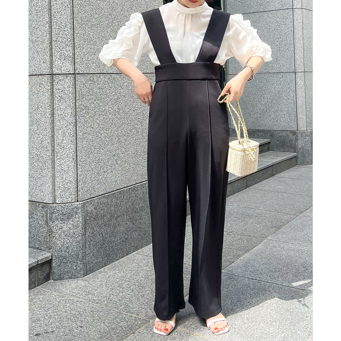 KOBE LETTUCE [Petit Lettuce] Wide shoulder high waist overalls [Petit] [E3292]