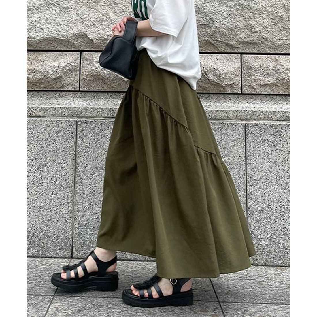 KOBE LETTUCE [Petit Lettuce] Round Gathered Switching Long Skirt [Petit] [M3672]