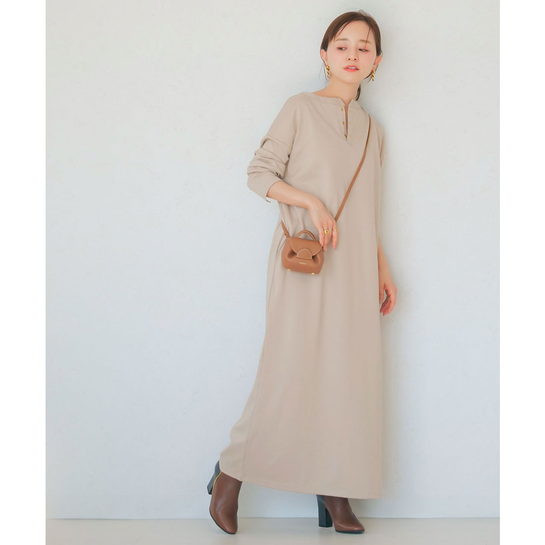 コウベレタス KOBE LETTUCE [ 田中亜希子さんコラボ ] ジャージーワンピース 【選べる2タイプ】【プチストレート】 [E3295] （エクリュベージュ） エクリュベージュ