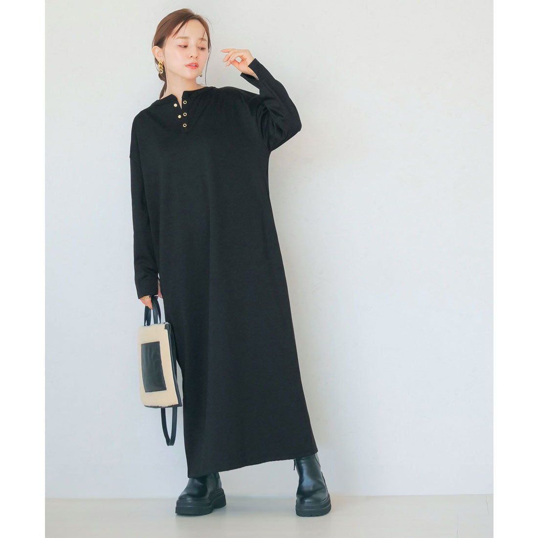 コウベレタス KOBE LETTUCE [ 田中亜希子さんコラボ ] ジャージーワンピース 【選べる2タイプ】【プチストレート】 [E3295] （ブラック） ブラック