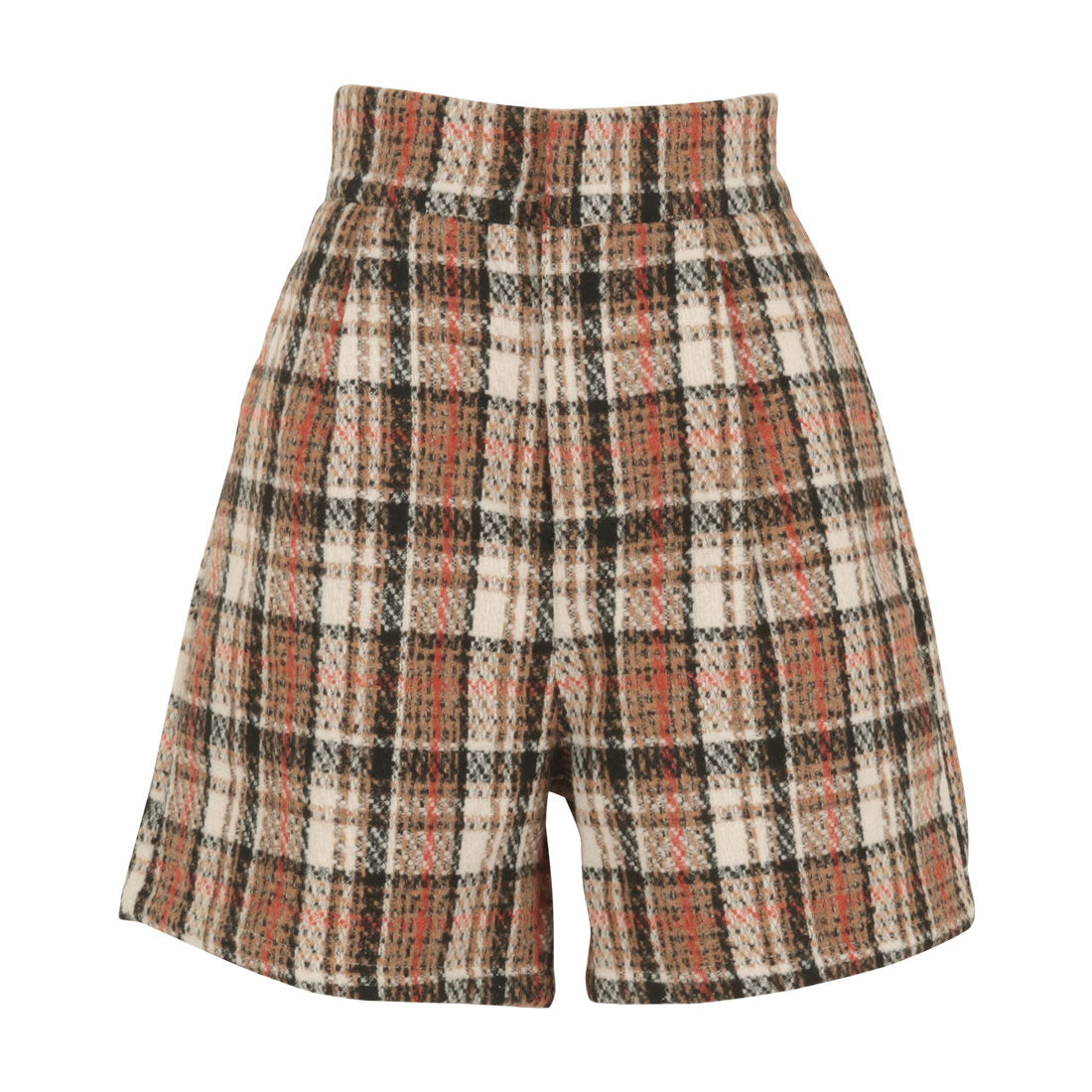 コウベレタス KOBE LETTUCE チェック柄ハイウエストショートパンツ [M3970] （アイボリー×ブラウン） アイボリー×ブラウン