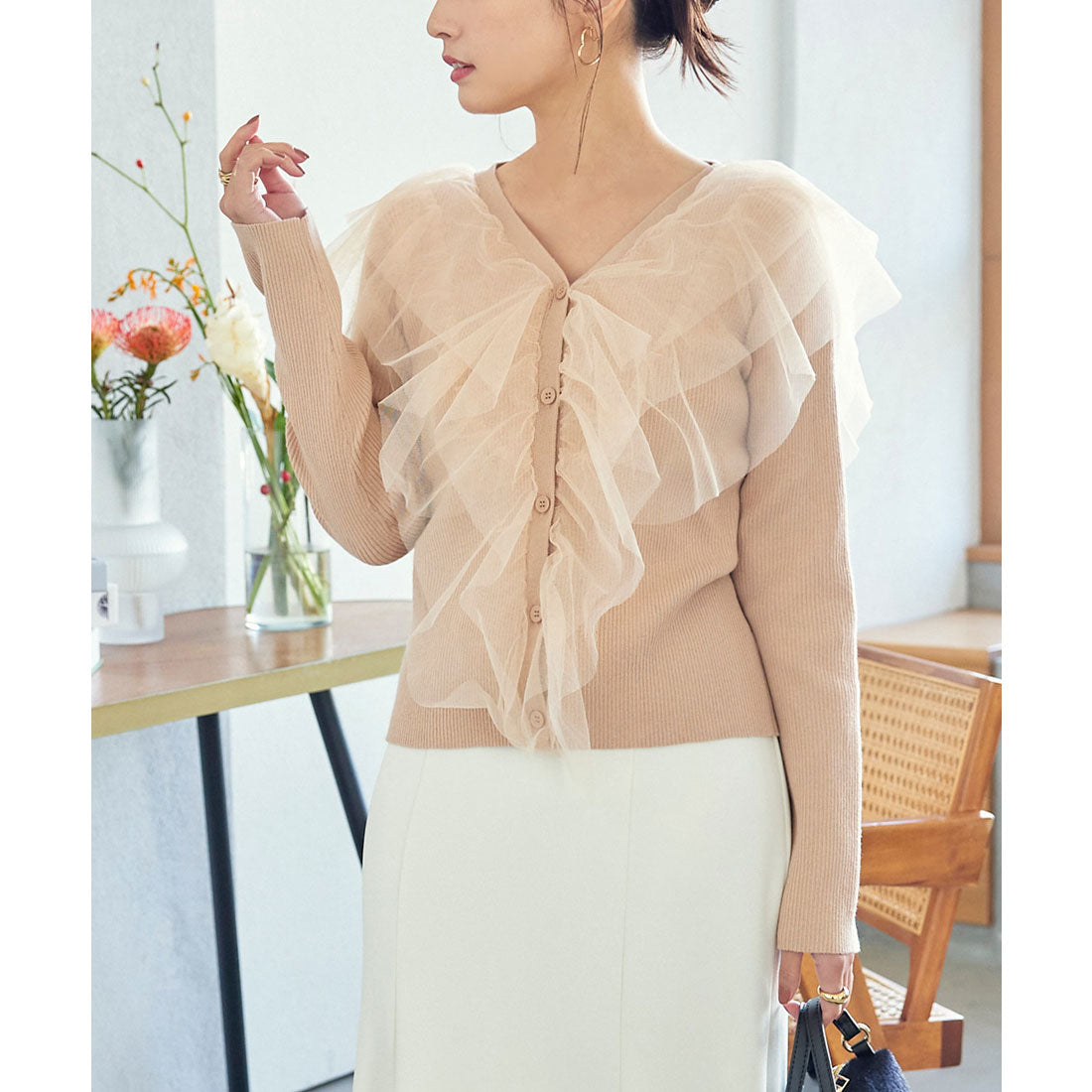 KOBE LETTUCE [Petit Lettuce] Tulle frill knit cardigan [Petit] [C6860]
