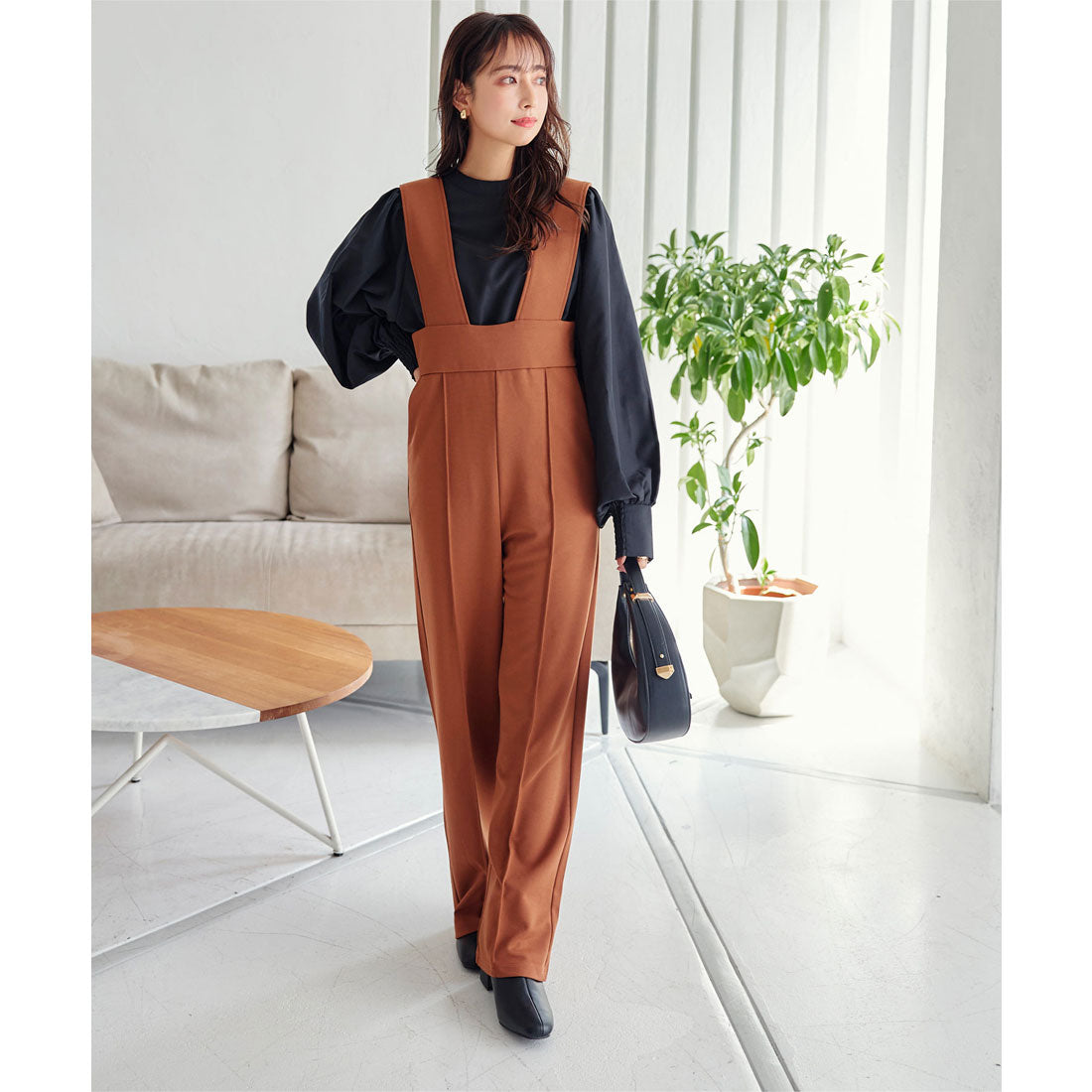 KOBE LETTUCE [Petit Lettuce] Wide shoulder high waist overalls [Petit] [E3292]