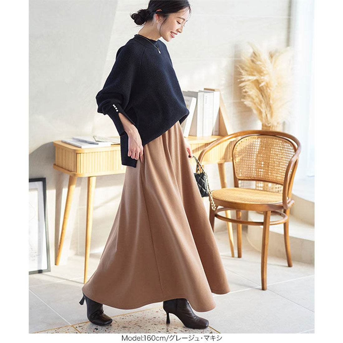KOBE LETTUCE [Fleece lining] Flared skirt available in two lengths [Long] [M2678]