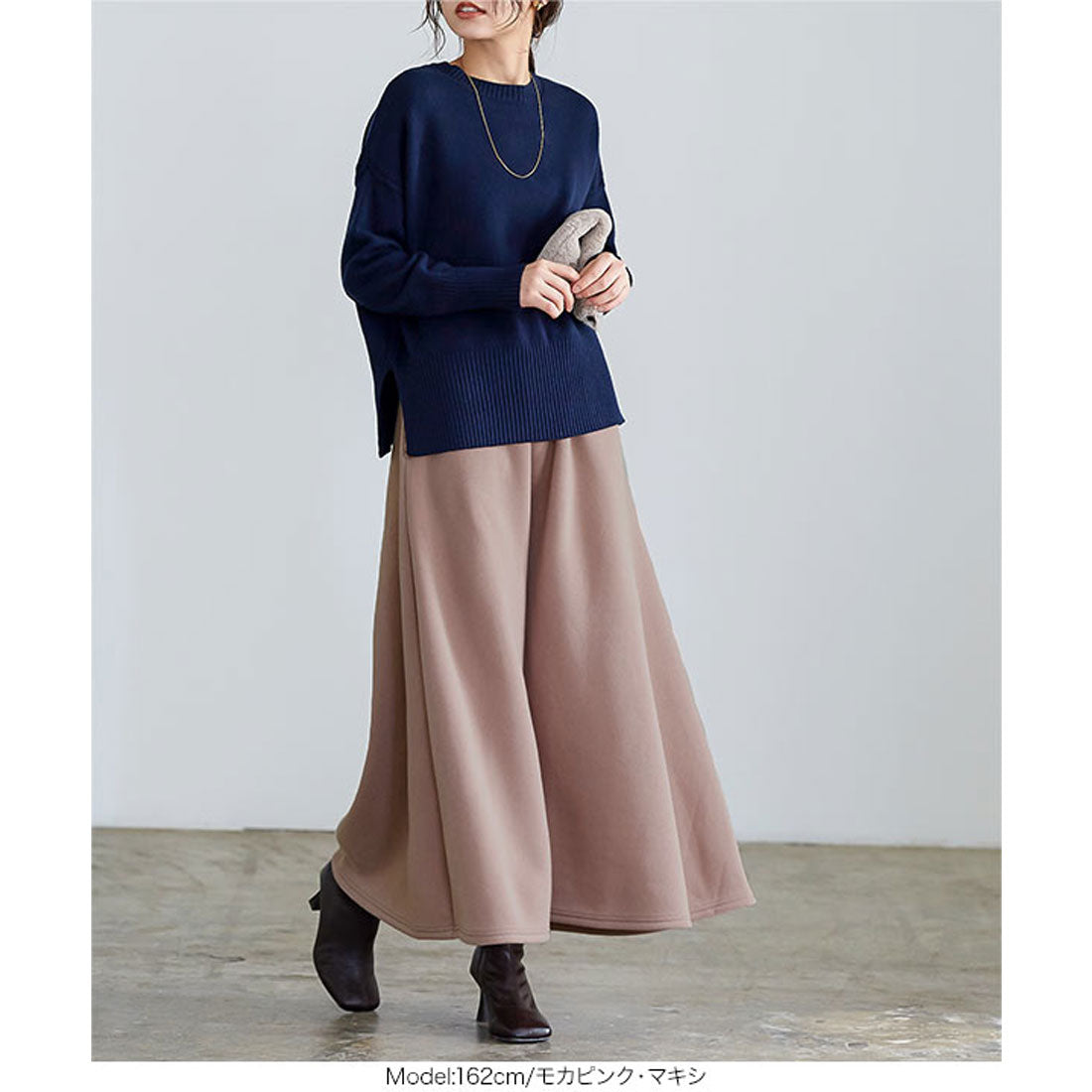 KOBE LETTUCE [Fleece lining] Flared skirt available in two lengths [Long] [M2678]