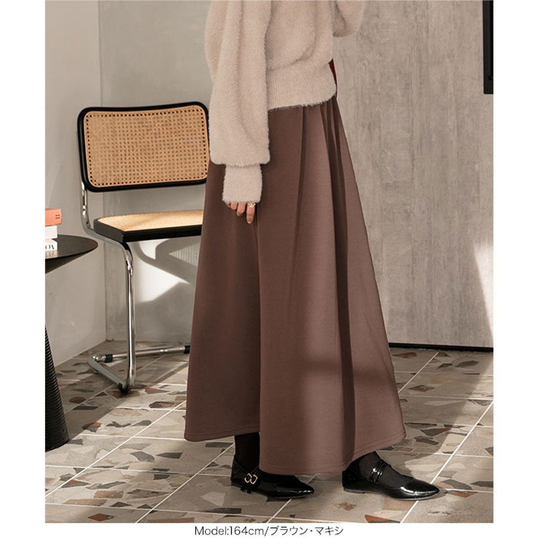 KOBE LETTUCE [Fleece lining] Flared skirt available in two lengths [Long] [M2678]