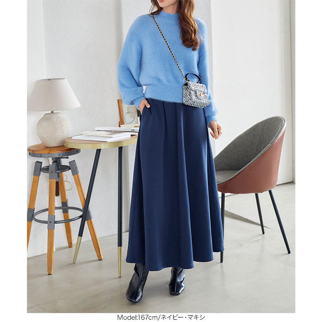 KOBE LETTUCE [Fleece lining] Flared skirt available in two lengths [Long] [M2678]