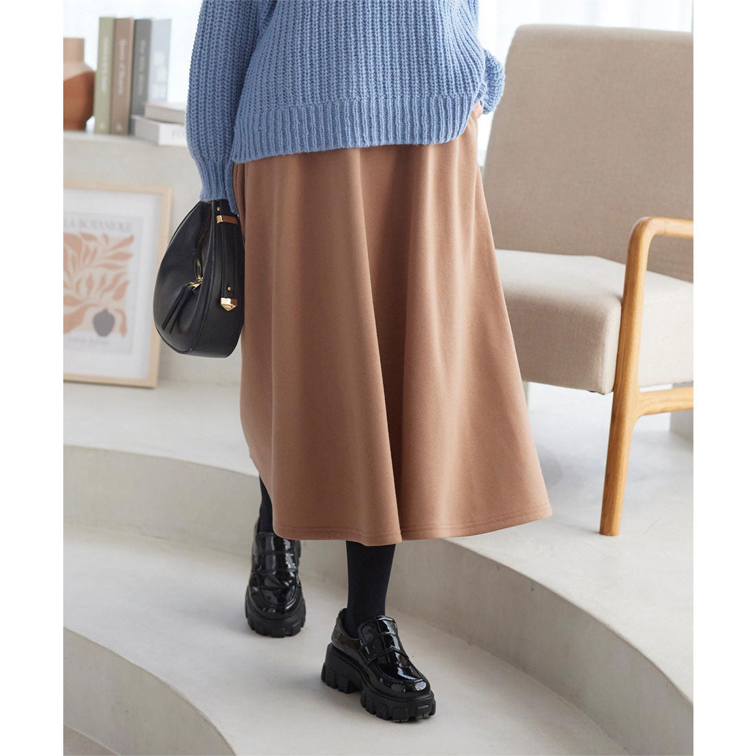 KOBE LETTUCE [Fleece lining] Flared skirt available in two lengths [Long] [M2678]