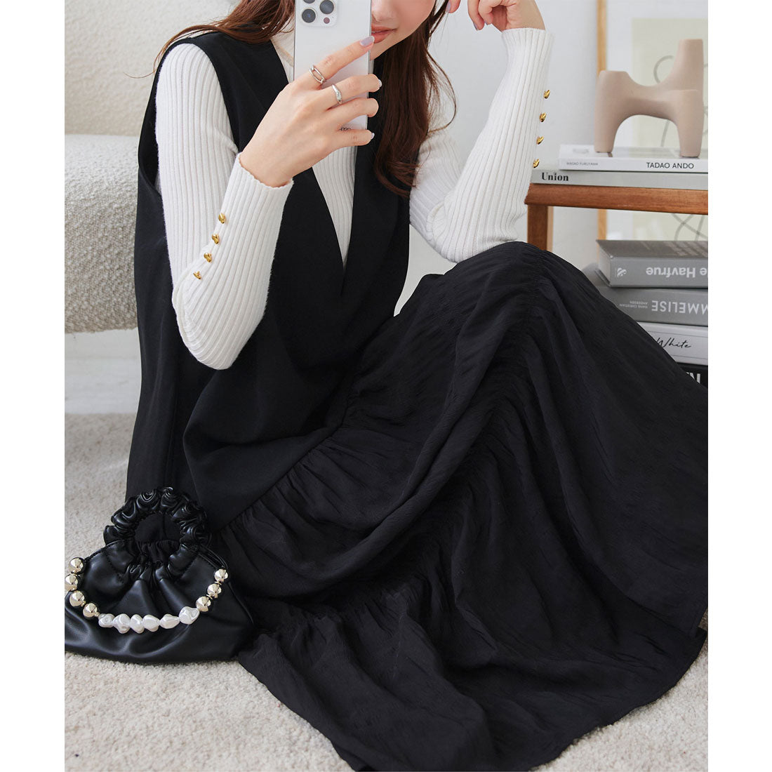 KOBE LETTUCE Deep V-neck jumper skirt dress [E3366]