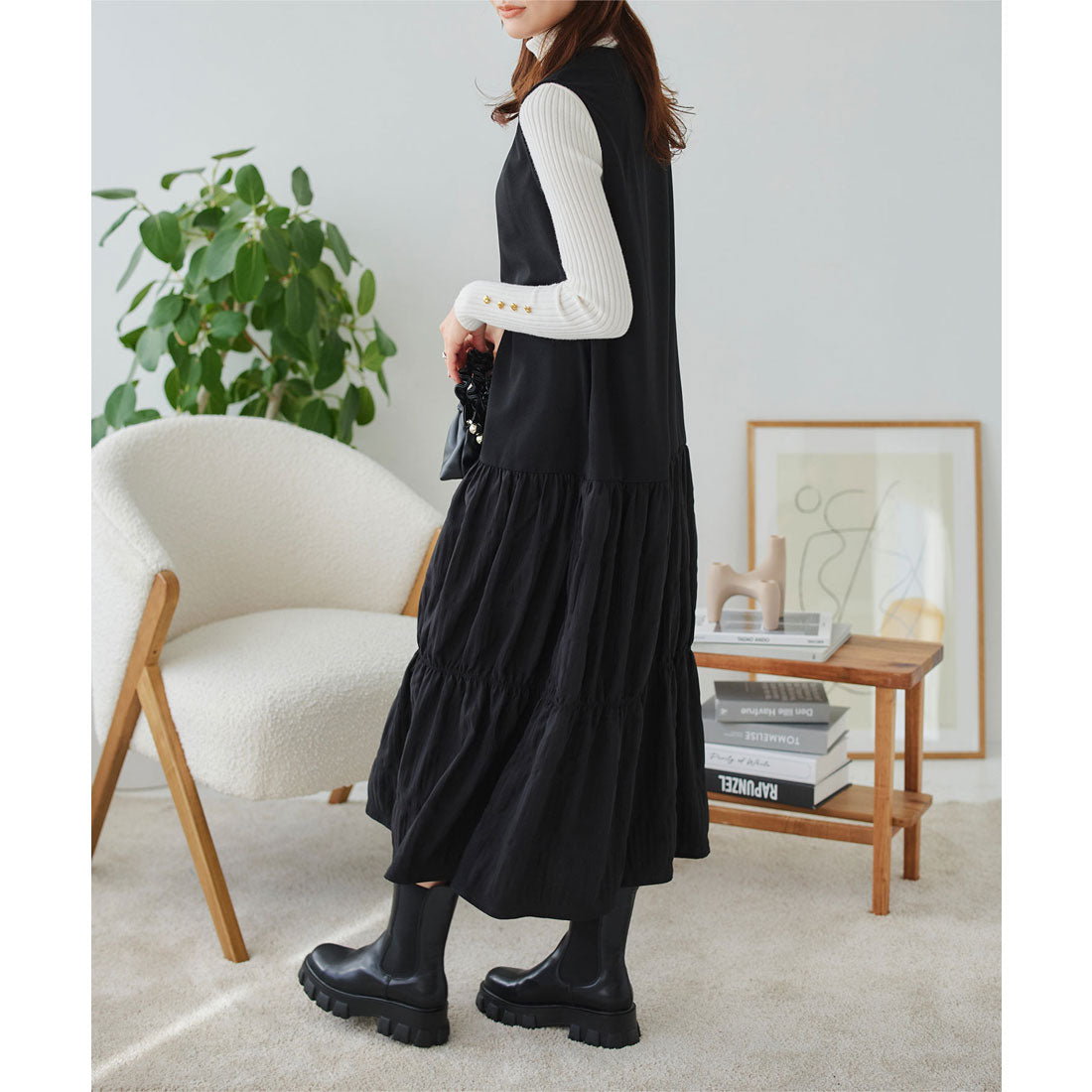 KOBE LETTUCE Deep V-neck jumper skirt dress [E3366]