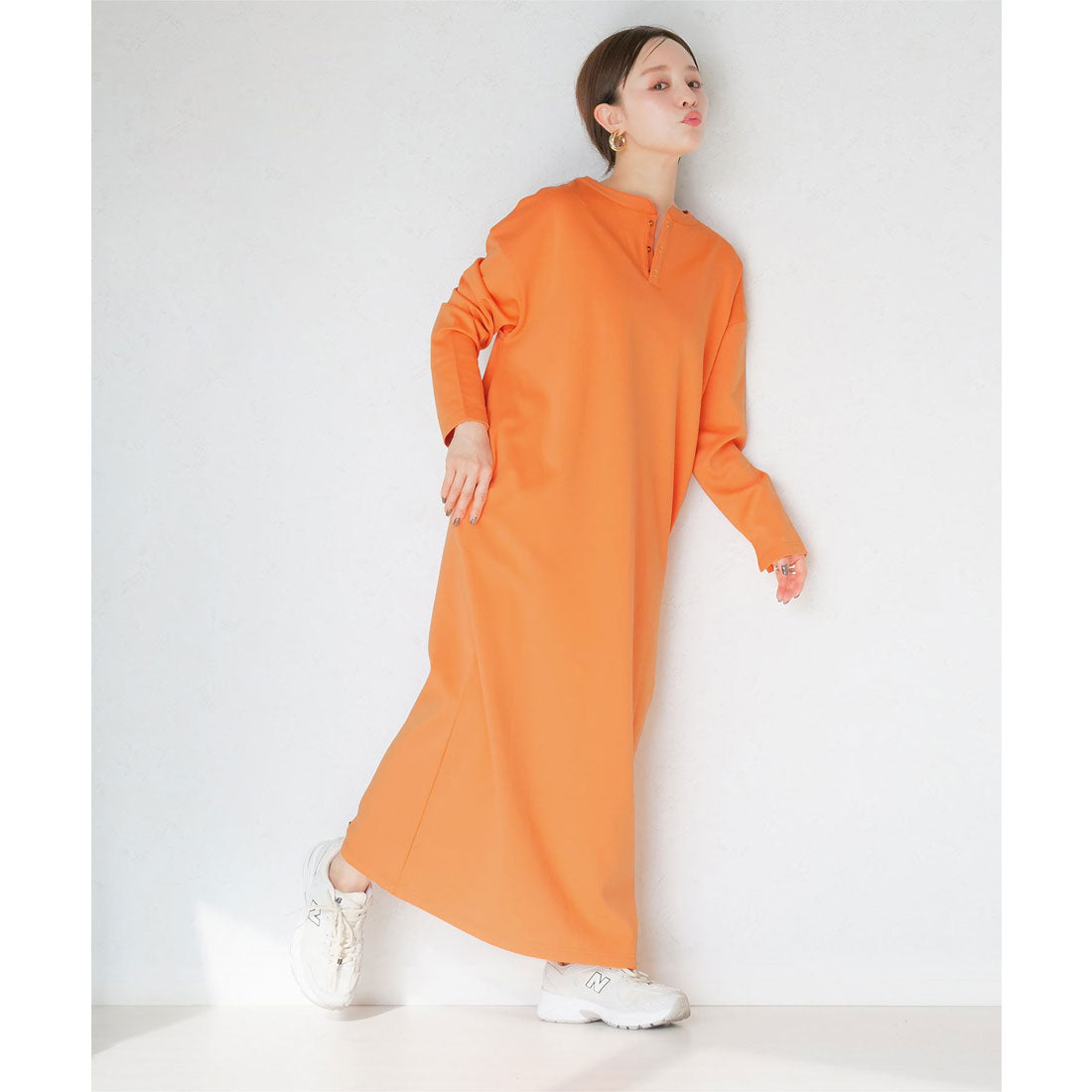 コウベレタス KOBE LETTUCE [ 田中亜希子さんコラボ ] ジャージーワンピース 【選べる2タイプ】【プチストレート】 [E3295] （オレンジ） オレンジ
