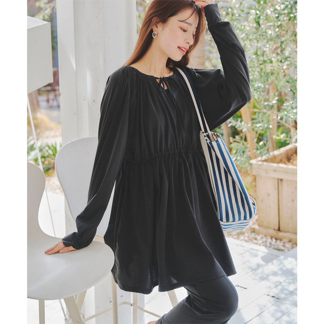 KOBE LETTUCE KOBE LETTUCE【 Cool Touch, UV Cut, Quick Dry 】2-piece Set Front and Back 2-way Top × Hem Slit Slim Pants [S210]