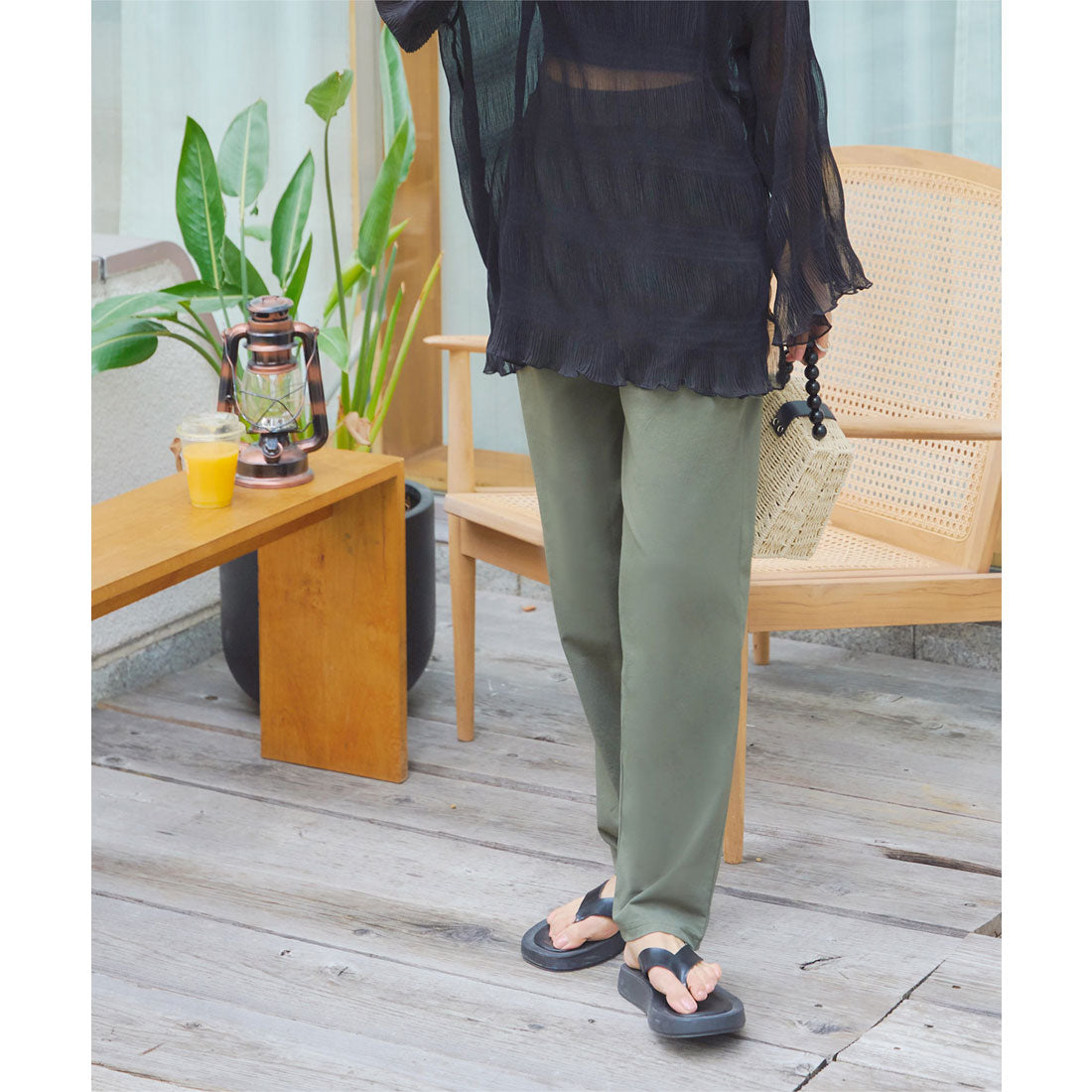  KOBE LETTUCE KOBE LETTUCE [ 防曬衣 ]【 接觸冷感・UV防護・速乾 】高腰摺褶直筒褲【加長】 [S195]