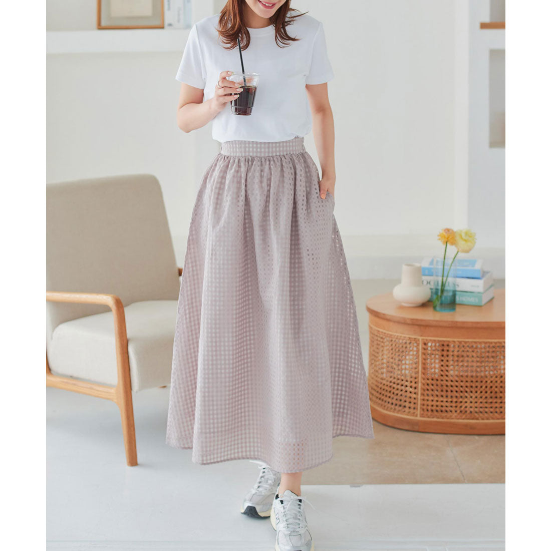 コウベレタス KOBE LETTUCE チェックオーガンジーフレアスカート【ロング】 [M4052] （モカ） モカ