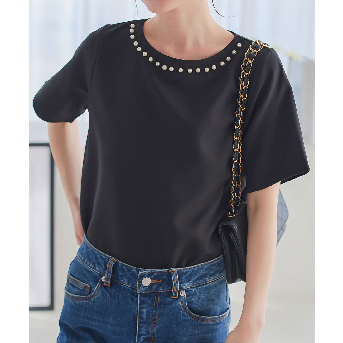 KOBE LETTUCE KOBE LETTUCE Neck Pearl Top【Short Sleeve】 [C7101]