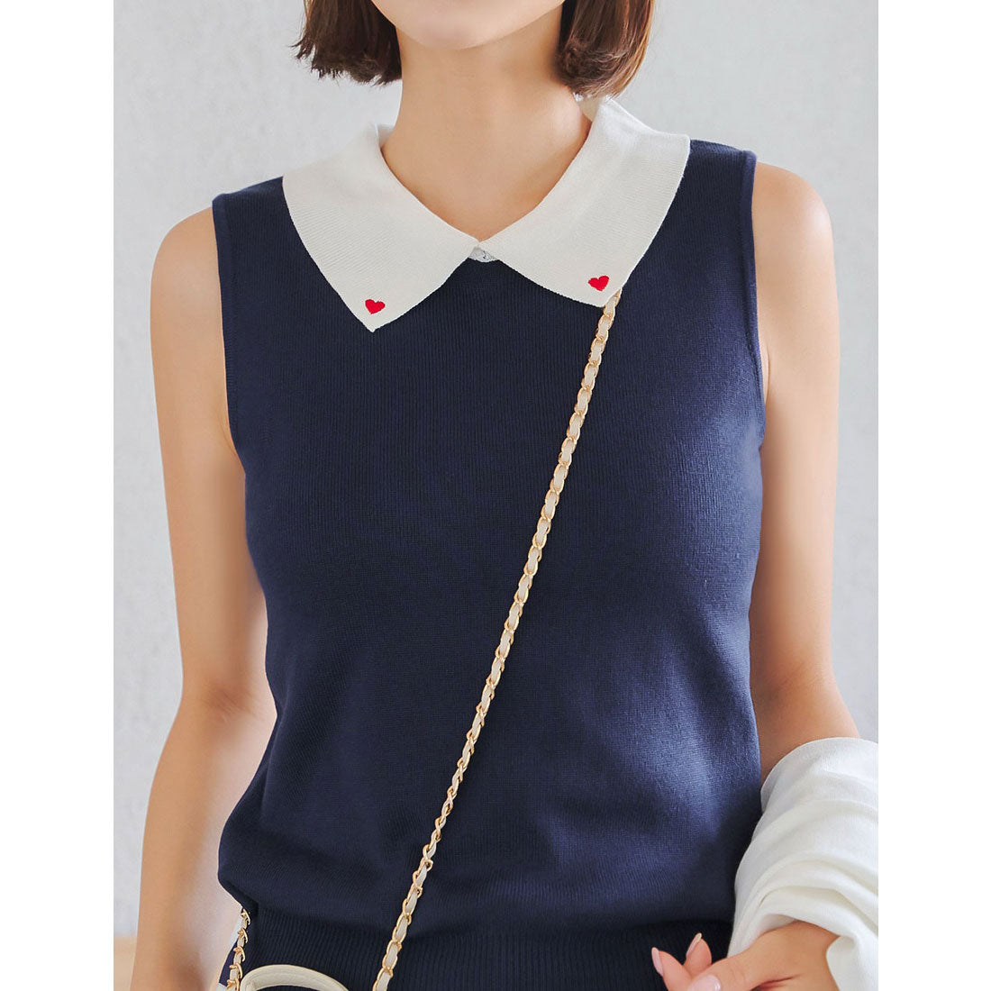 コウベレタス KOBE LETTUCE ハート刺繍ノースリーブニットトップス [C7218] （ネイビー） ネイビー