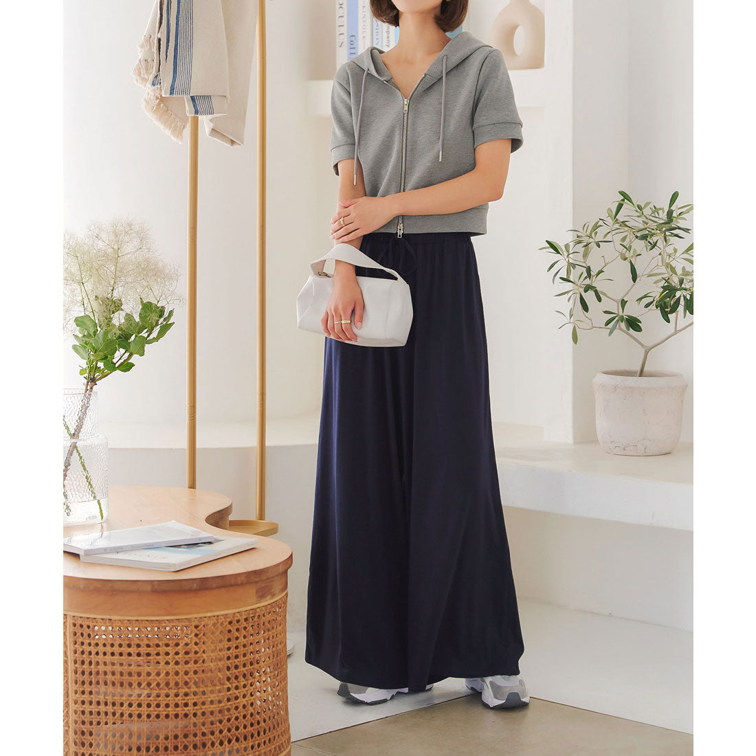 コウベレタス KOBE LETTUCE S～LL対応 カットソーガウチョパンツ[選べる2丈]【ロング】 [M2879] （ネイビー） ネイビー