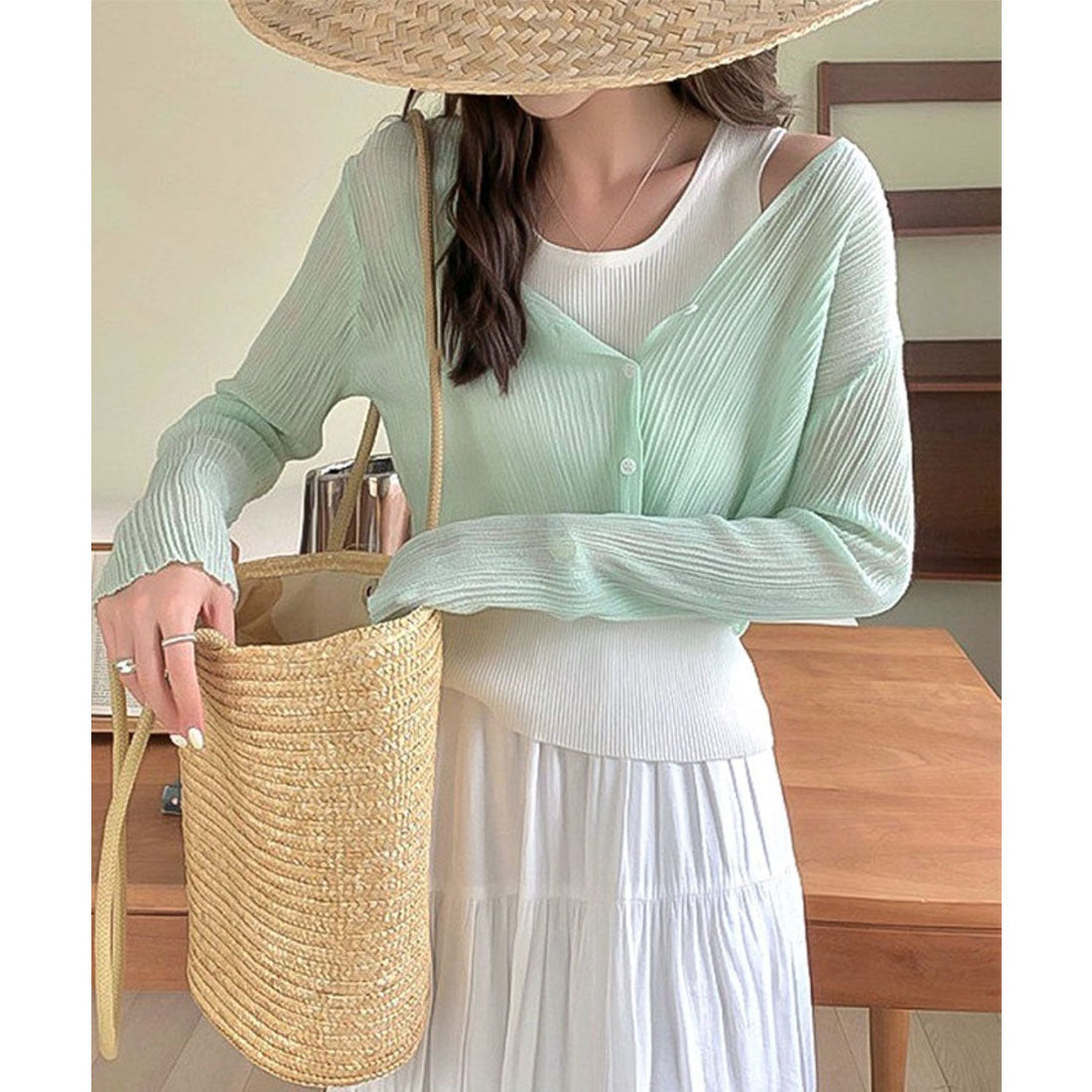 コウベレタス KOBE LETTUCE シアーカーディガン [C7281] （グリーン） グリーン