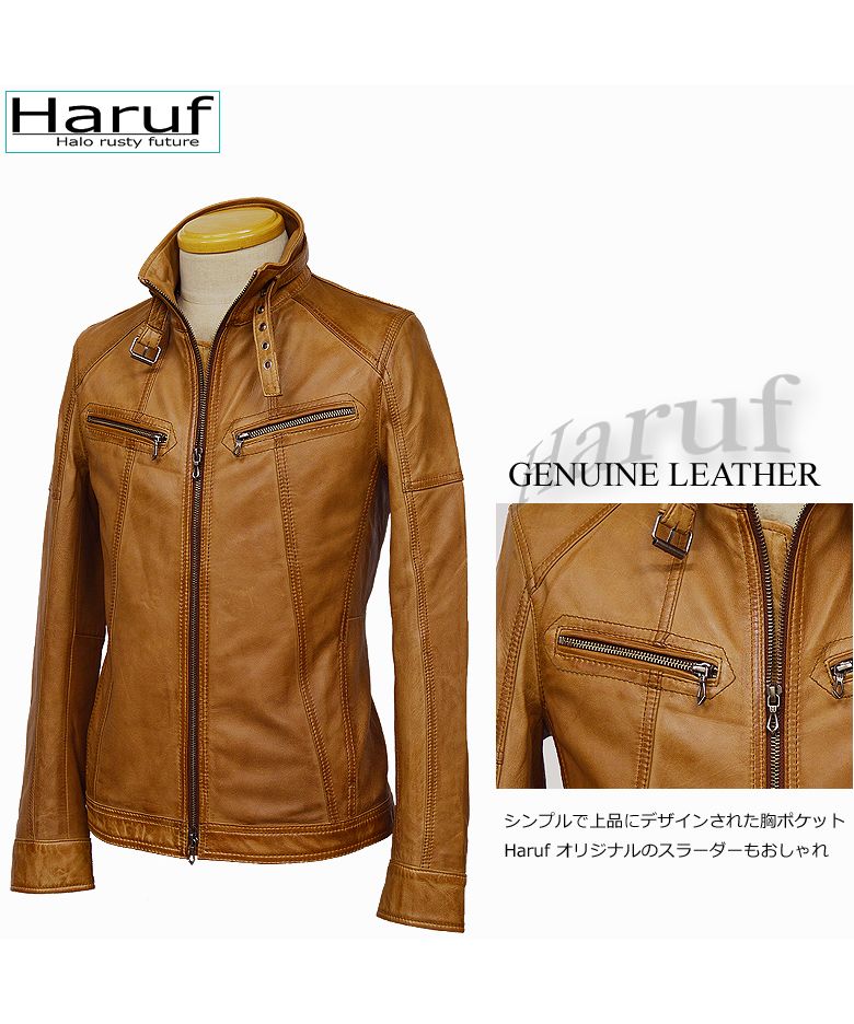ハルフ Haruf レザージャケット ライダースジャケット 革ジャン メンズ 本革 シングルライダース 革ジャケット ラムレザー TQPOS1