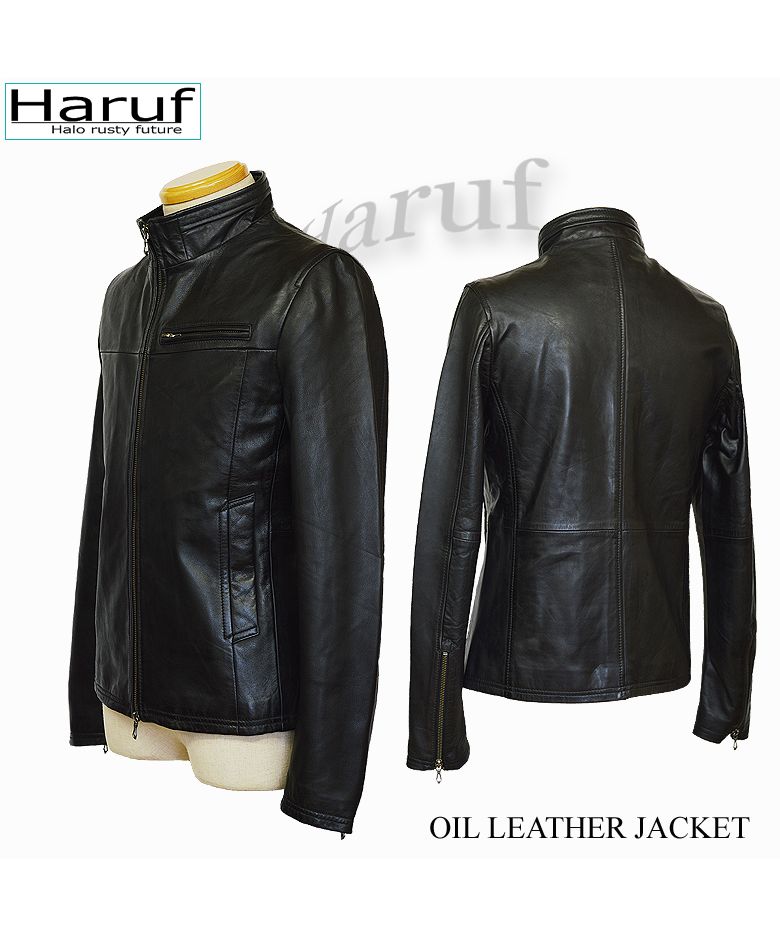 ハルフ Haruf レザージャケット ライダースジャケット 革ジャン メンズ 本革 シングルライダース 革ジャケット ラムレザー TQPOS2
