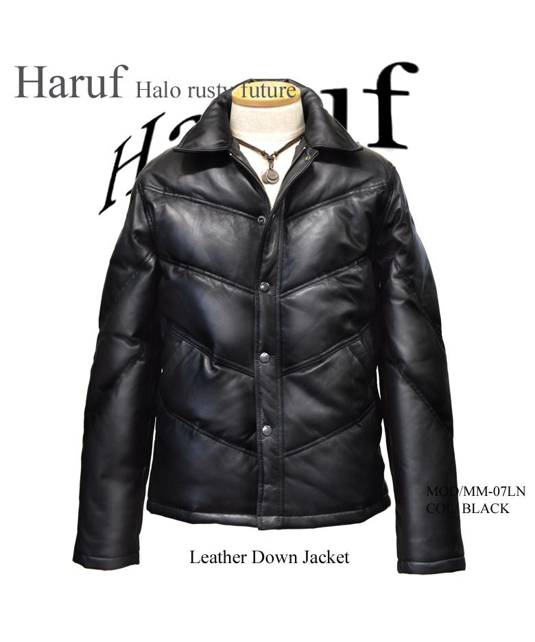 ハルフ Haruf 本革 ダウンジャケット ダウンコート レザージャケット 革ジャン シングルライダースジャケット メンズ 秋冬 MM07L,ブラック