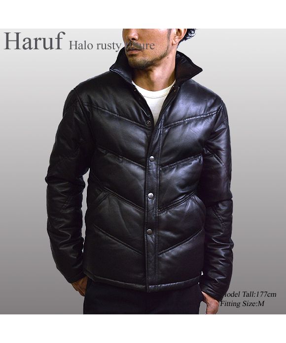 ハルフ Haruf 本革 ダウンジャケット ダウンコート レザージャケット 革ジャン シングルライダースジャケット メンズ 秋冬 MM07L