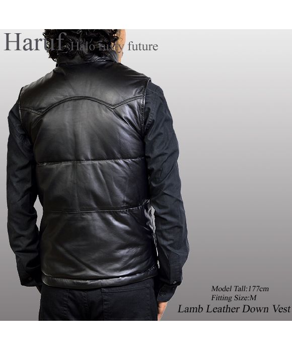 ハルフ Haruf 本革 ダウンベスト レザーベスト メンズ ヨーク インナーベスト シンプル おしゃれ バイク 革ベスト ラムレザー メンズアウター US115