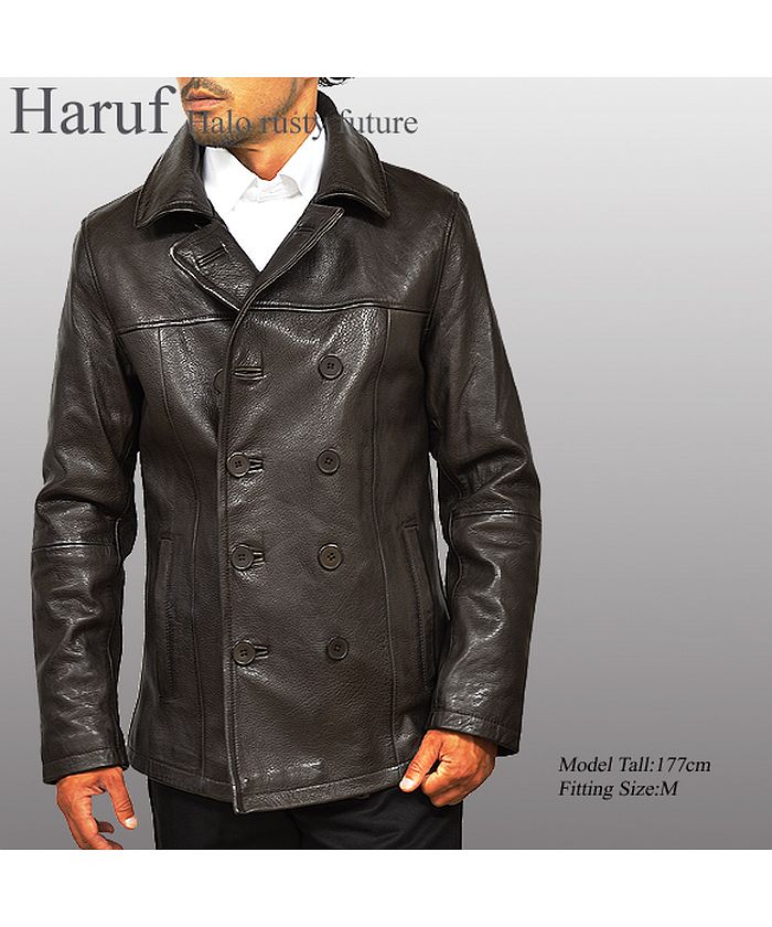 Haruf Peacoat Leather Coat Men's Genuine Leather Leather Jacket Milita