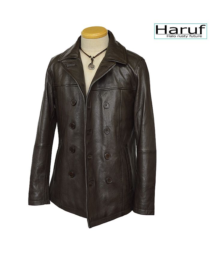 Haruf Peacoat Leather Coat Men's Genuine Leather Leather Jacket Milita