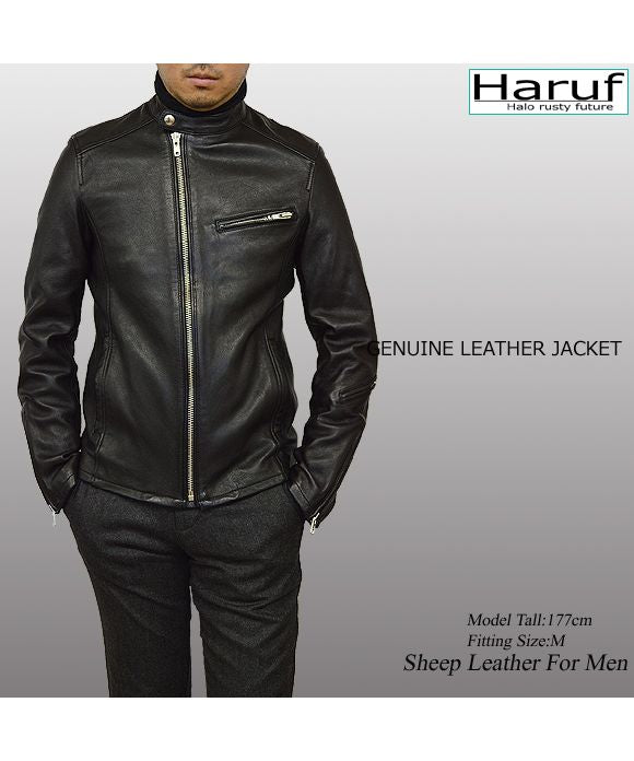 ハルフ Haruf シングルライダースジャケット レザージャケット 革ジャン メンズ 本革 斜めジップ シンプル 秋冬 春 メンズアウター RSW1