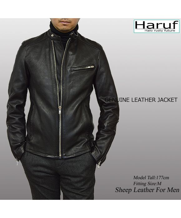 ハルフ Haruf シングルライダースジャケット レザージャケット 革ジャン メンズ 本革 斜めジップ シンプル 秋冬 春 メンズアウター RSW1