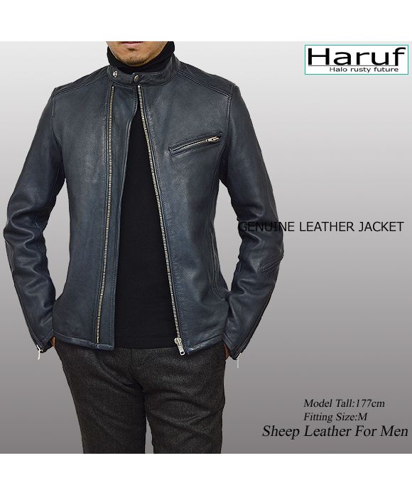 ハルフ Haruf シングルライダースジャケット レザージャケット 革ジャン メンズ 本革 斜めジップ シンプル 秋冬 春 メンズアウター RSW1