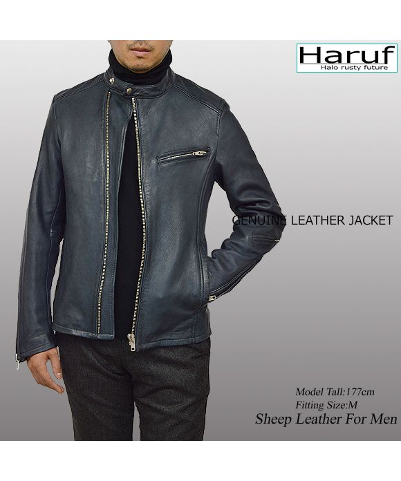 ハルフ Haruf シングルライダースジャケット レザージャケット 革ジャン メンズ 本革 斜めジップ シンプル 秋冬 春 メンズアウター RSW1