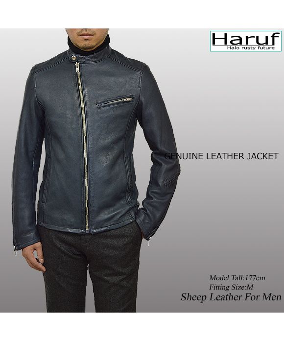 ハルフ Haruf シングルライダースジャケット レザージャケット 革ジャン メンズ 本革 斜めジップ シンプル 秋冬 春 メンズアウター RSW1