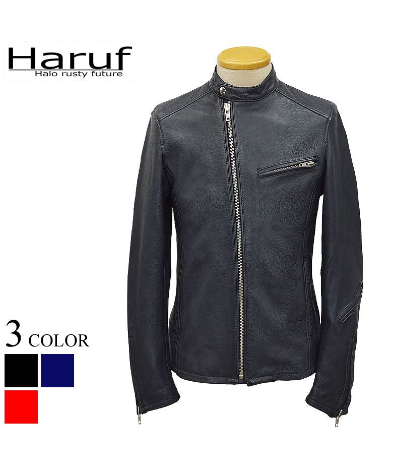 ハルフ Haruf シングルライダースジャケット レザージャケット 革ジャン メンズ 本革 斜めジップ シンプル 秋冬 春 メンズアウター RSW1