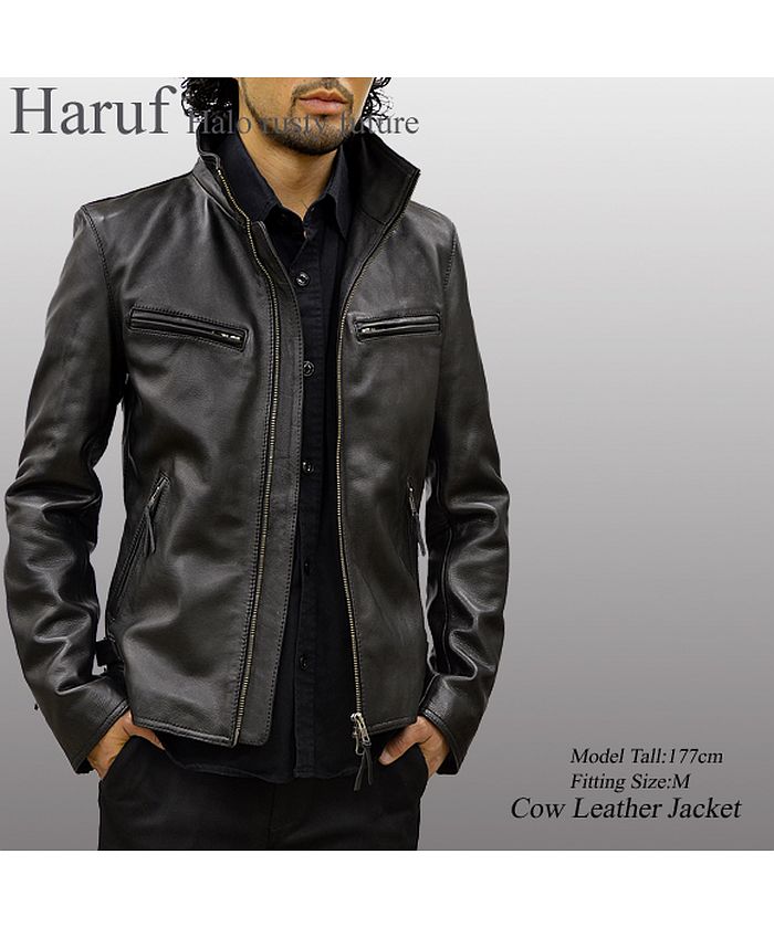 ハルフ Haruf 本革 シングルライダースジャケット メンズ レザージャケット 革ジャン 皮ジャン 本革ジャケット 大きいサイズ バイクジャケット USA18