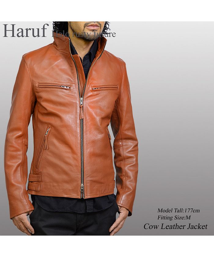ハルフ Haruf 本革 シングルライダースジャケット メンズ レザージャケット 革ジャン 皮ジャン 本革ジャケット 大きいサイズ バイクジャケット USA18