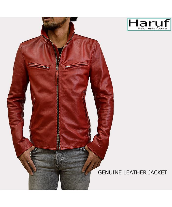 ハルフ Haruf 本革 シングルライダースジャケット メンズ レザージャケット 革ジャン 皮ジャン 本革ジャケット 大きいサイズ バイクジャケット USA18