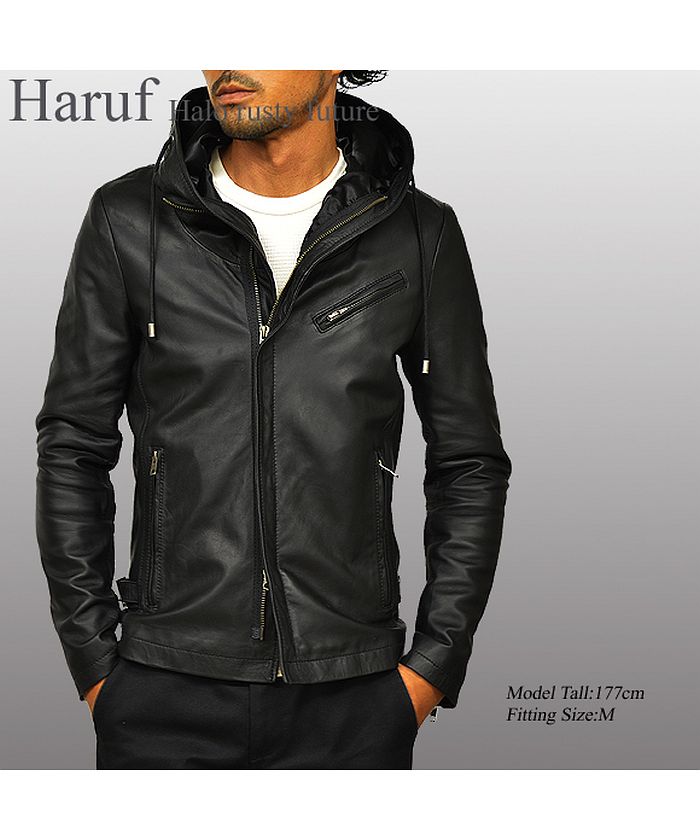 ハルフ Haruf レザージャケット ライダースジャケット 革ジャン メンズ 本革 フード パーカー ラムレザー オイルレザー 皮ジャン シンプル TQPUSA132