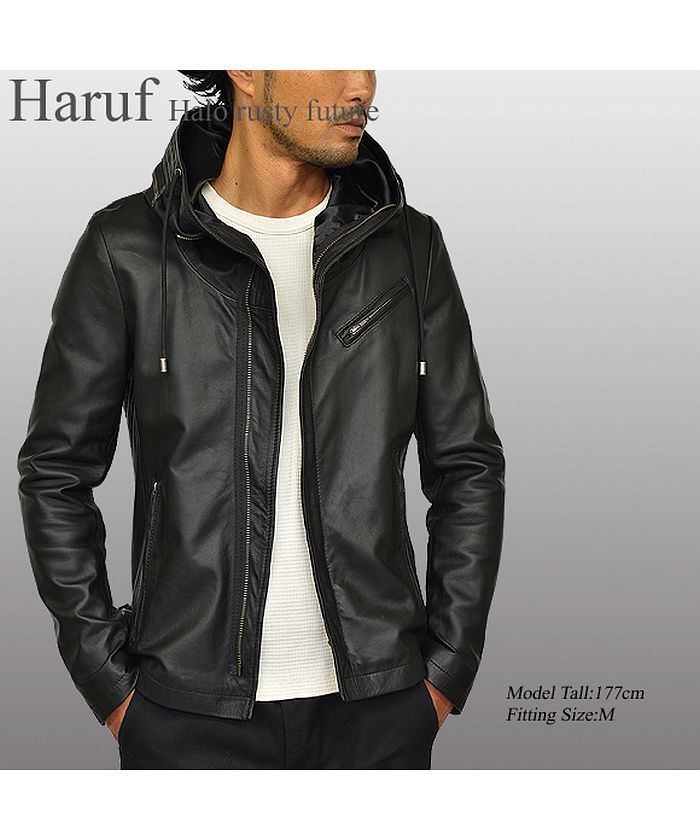 Hanuf ブラック レザージャケット Haruf Leather Jacket Riders Jacket Leather Jacket Men's Genuine Leathe