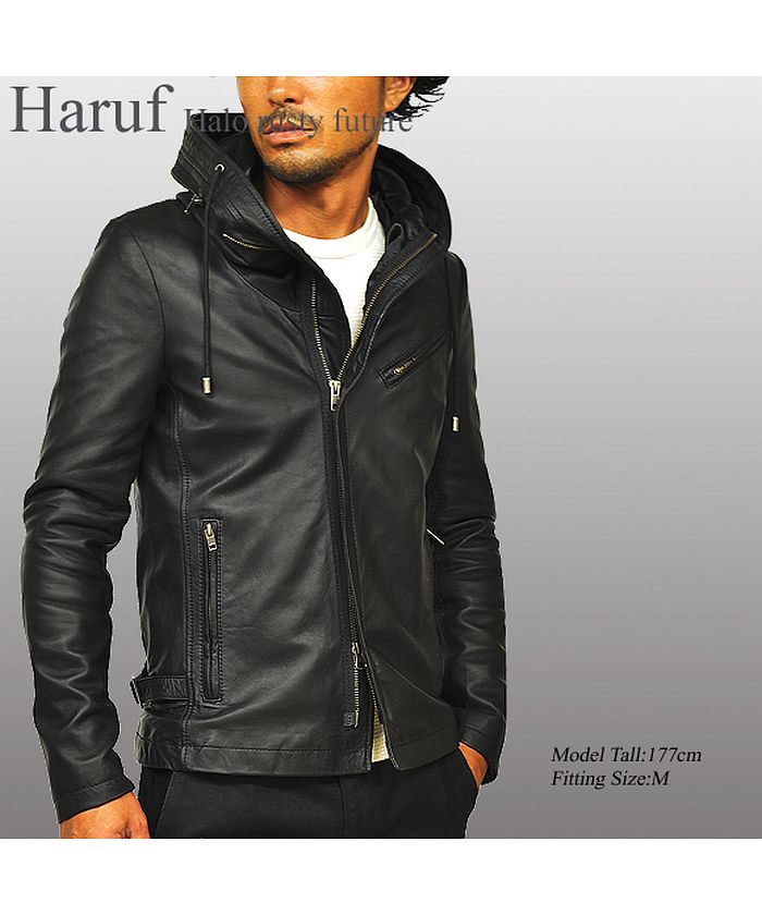 ハルフ Haruf レザージャケット ライダースジャケット 革ジャン メンズ 本革 フード パーカー ラムレザー オイルレザー 皮ジャン シンプル TQPUSA132