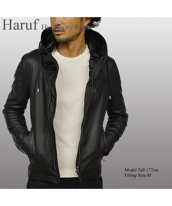 ハルフ Haruf レザージャケット ライダースジャケット 革ジャン メンズ 本革 フード パーカー ラムレザー オイルレザー 皮ジャン シンプル TQPUSA132