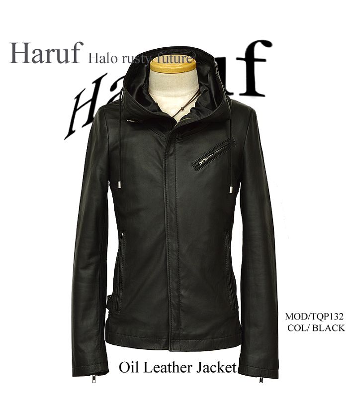 ハルフ Haruf レザージャケット ライダースジャケット 革ジャン メンズ 本革 フード パーカー ラムレザー オイルレザー 皮ジャン シンプル TQPUSA132