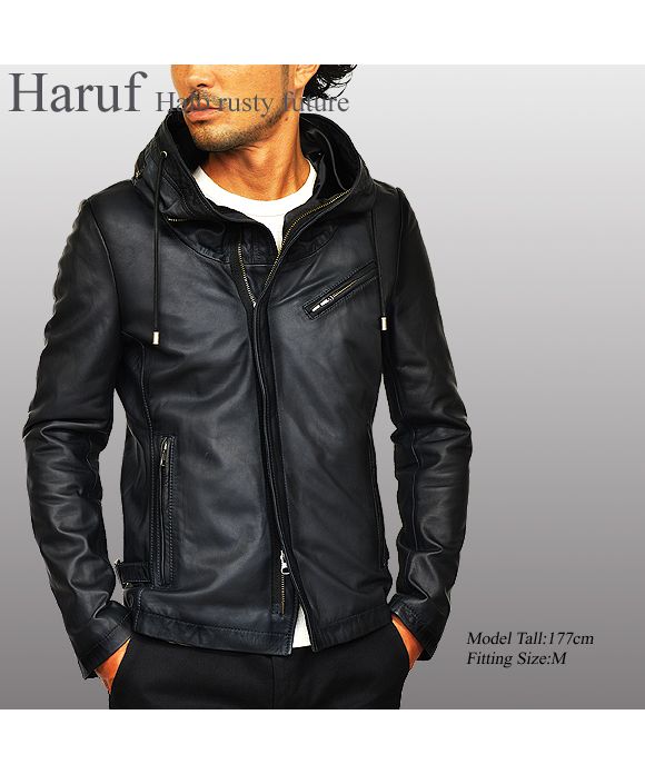 ハルフ Haruf レザージャケット ライダースジャケット 革ジャン メンズ 本革 フード パーカー ラムレザー オイルレザー 皮ジャン シンプル TQPUSA132