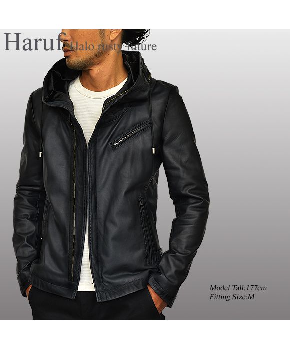 ハルフ Haruf レザージャケット ライダースジャケット 革ジャン メンズ 本革 フード パーカー ラムレザー オイルレザー 皮ジャン シンプル TQPUSA132