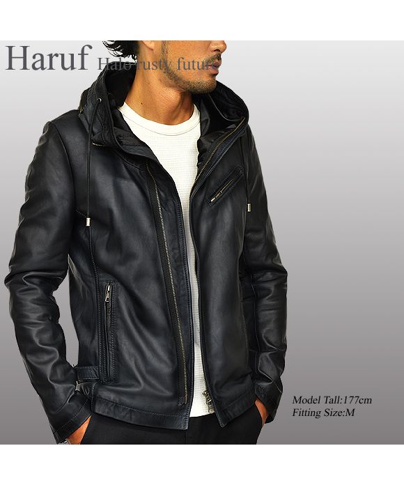 ハルフ Haruf レザージャケット ライダースジャケット 革ジャン メンズ 本革 フード パーカー ラムレザー オイルレザー 皮ジャン シンプル TQPUSA132