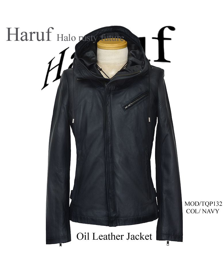 ハルフ Haruf レザージャケット ライダースジャケット 革ジャン メンズ 本革 フード パーカー ラムレザー オイルレザー 皮ジャン シンプル TQPUSA132